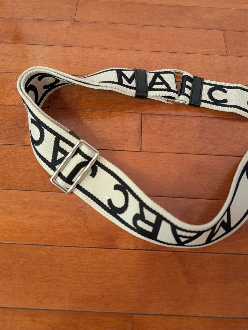 MARC JACOBS Cream and Black Logo Webbing Strap - Adjustable Bag Shoulder Strap